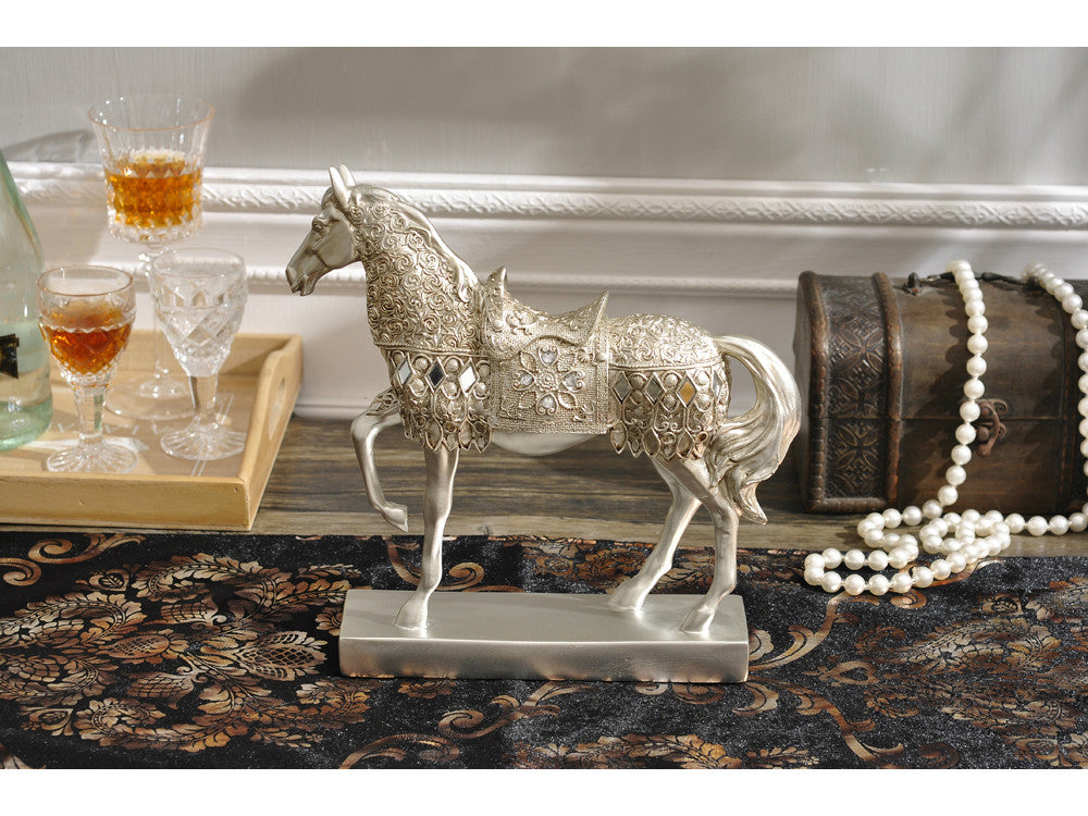 Majestic Horse Sculpture with a Metallic Silver Finish