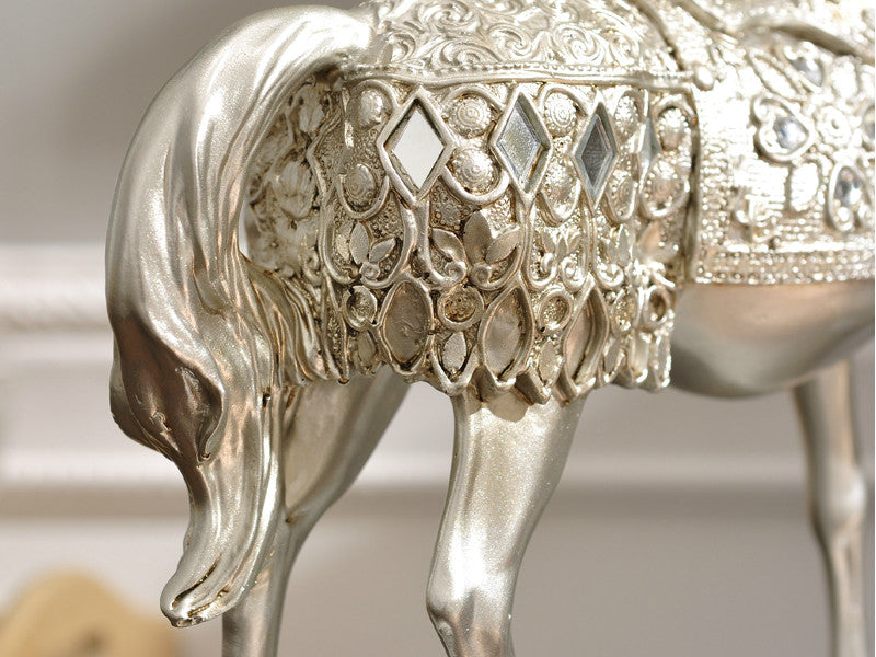 Majestic Horse Sculpture with a Metallic Silver Finish