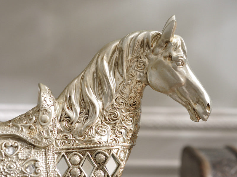 Majestic Horse Sculpture with a Metallic Silver Finish