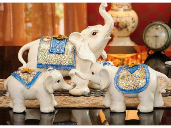 Set of Three Maharaja's Elephant Sculpture - Blue or Green