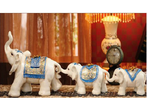 Set of Three Maharaja's Elephant Sculpture - Blue or Green