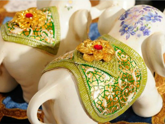 Set of Three Maharaja's Elephant Sculpture - Blue or Green