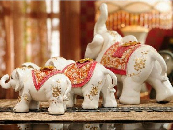 Set of Three Maharaja's Elephant Sculpture - Red