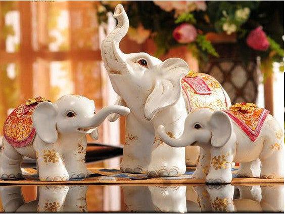 Set of Three Maharaja's Elephant Sculpture - Red