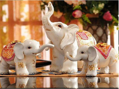 Set of Three Maharaja's Elephant Sculpture - Red