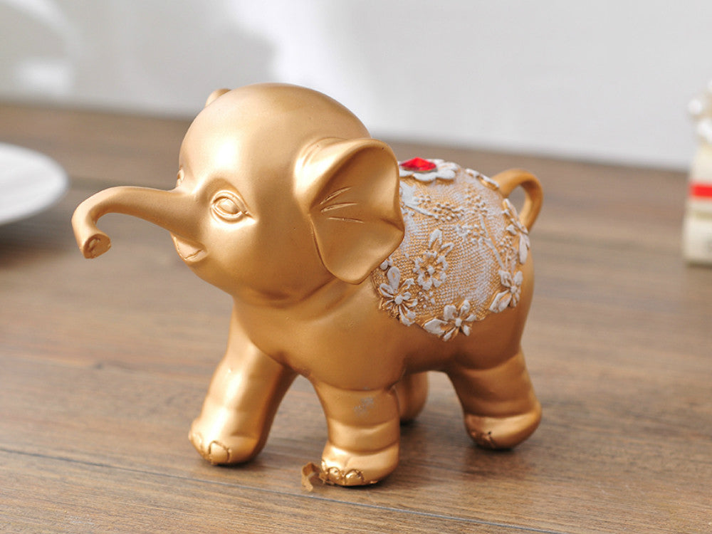 Family of Three Little Elephant Sculptures - Golden