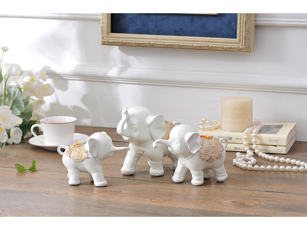 Family of Three Little Elephant Sculptures - White