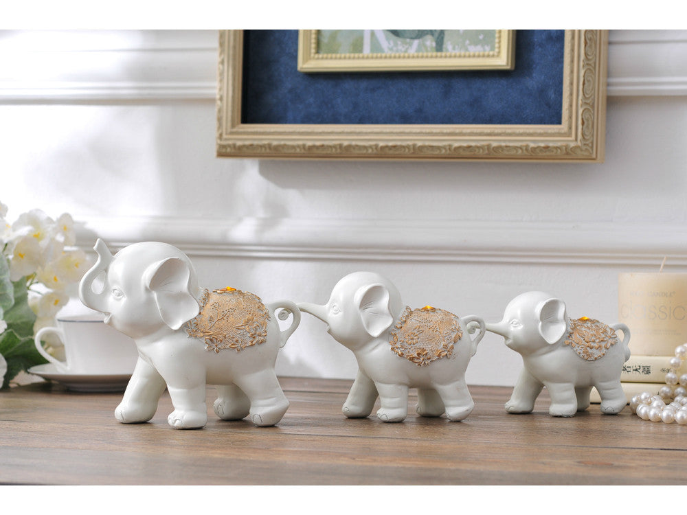 Family of Three Little Elephant Sculptures - White