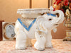 Large Royal Elephant Side Table Sculpture with Blue and Golden Jhools