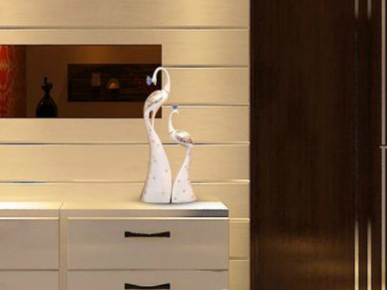 Exquisite Pair of Hand Painted Peacock Sculptures - White & Blue