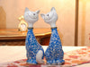 Pair of Happy Cats Sculpture - Blue