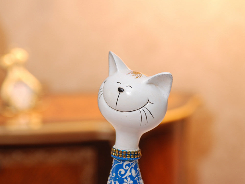 Pair of Happy Cats Sculpture - Blue