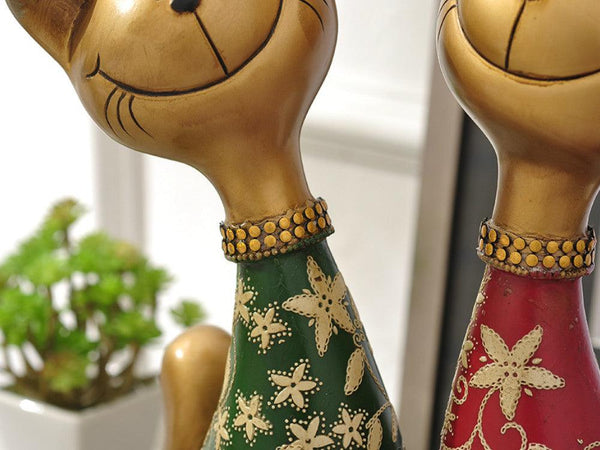 Pair of Happy Cats Sculpture - Red & Green
