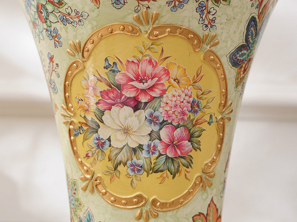 Vintage Collection - Gold Rimmed Ceramic Vase with Hand Painted Flowers