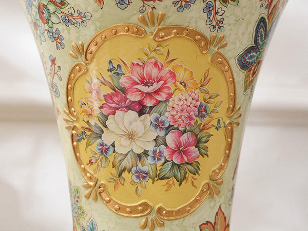 Vintage Collection - Gold Rimmed Ceramic Vase with Hand Painted Flowers