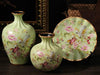 Cockatoo Meadow 3-Piece Ceramic Vase Set – Elegant Jade Green Ceramic Vases with Hand-Painted Cockatoo and Floral Design