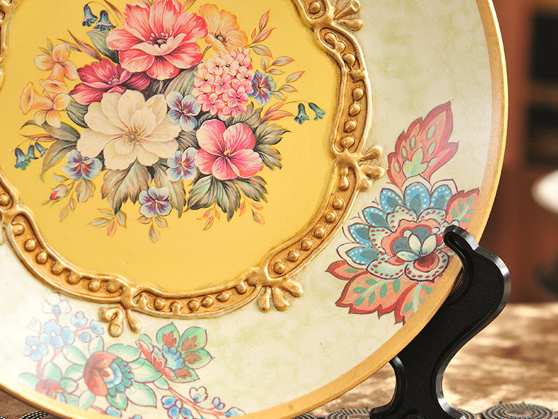 Vintage Collection 3-Piece Ceramic Vase Set – Elegant Yellow Ceramic Vases with Golden Band and Floral Design