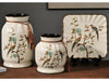 Green Bird Meadow 3-Piece Ceramic Vase Set – Elegant Cream Ceramic Vases with Hand-Painted Green Bird and Floral Design