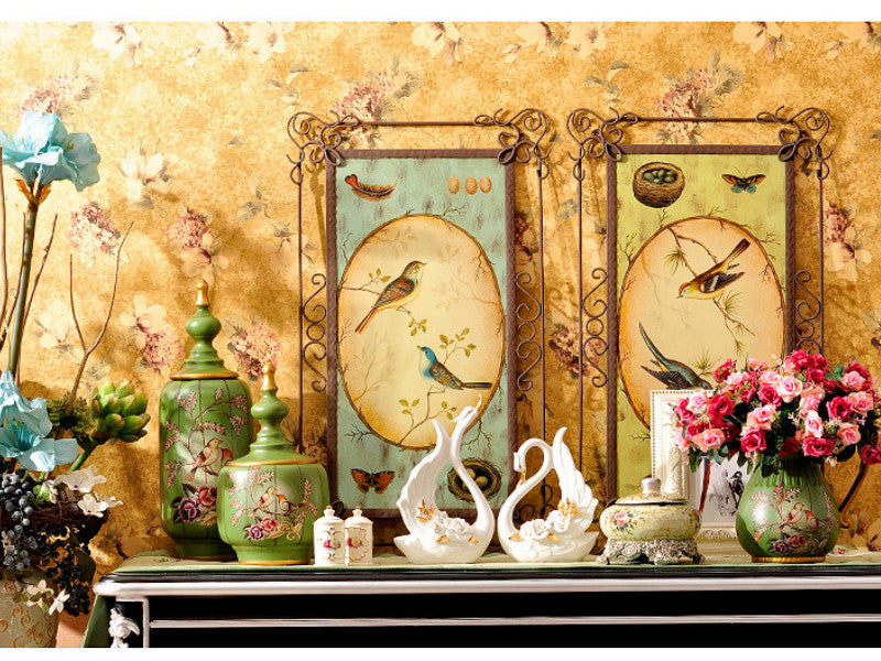 Lover Birds Metal Art - 2 Piece Set - Blue & Yellow