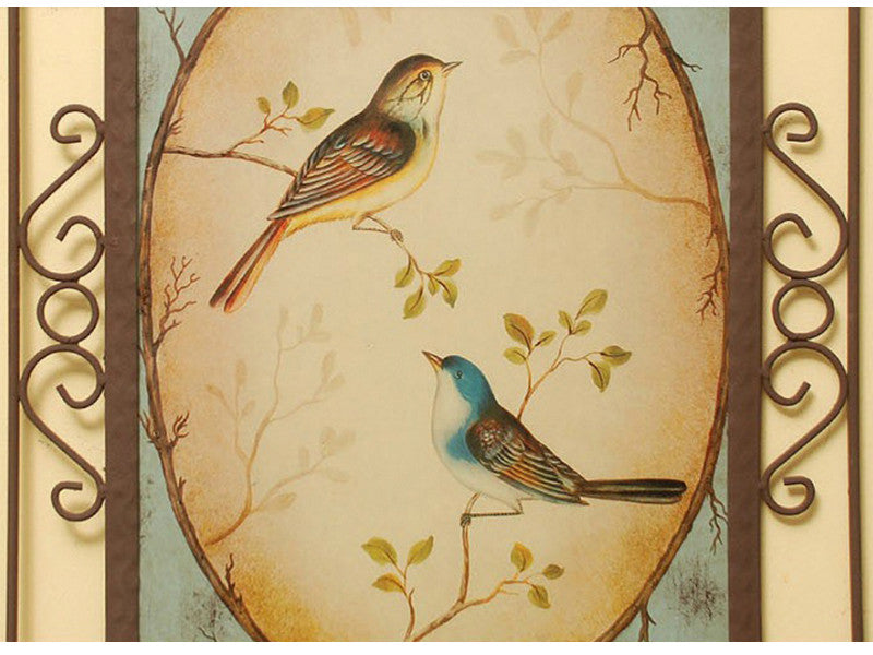 Lover Birds Metal Art - 2 Piece Set - Blue & Yellow
