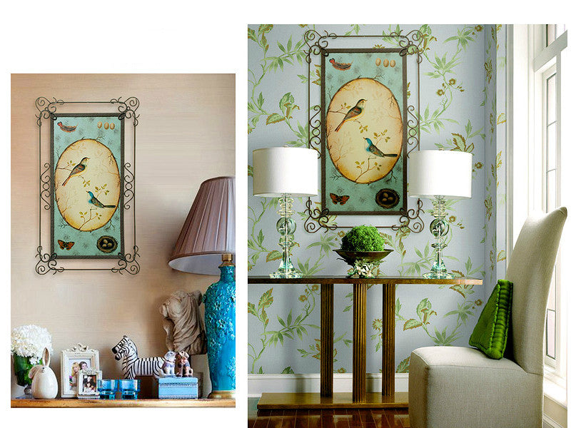 Lover Birds Metal Art - 2 Piece Set - Blue & Yellow