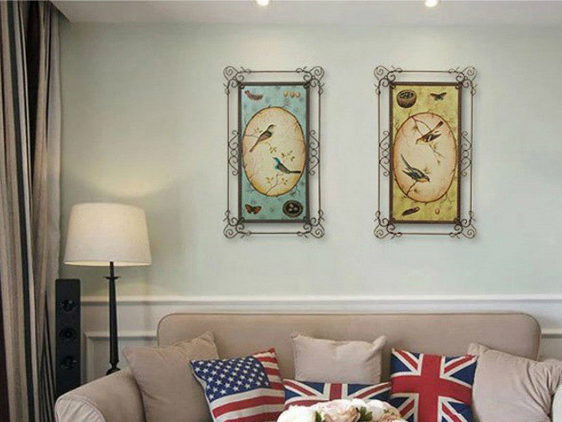 Lover Birds Metal Art - 2 Piece Set - Blue & Yellow