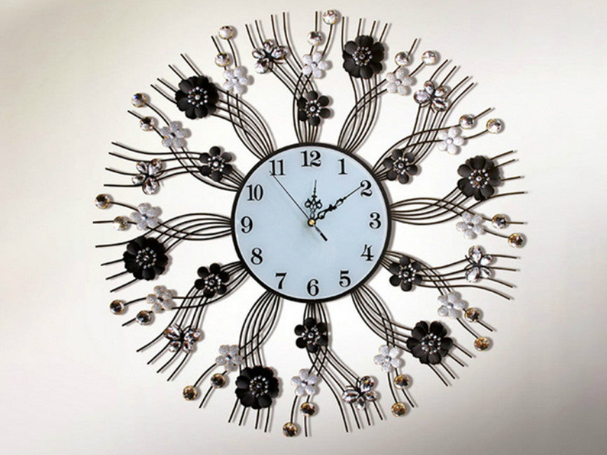 Black Metallic Wall Clock Embedded with Jewels