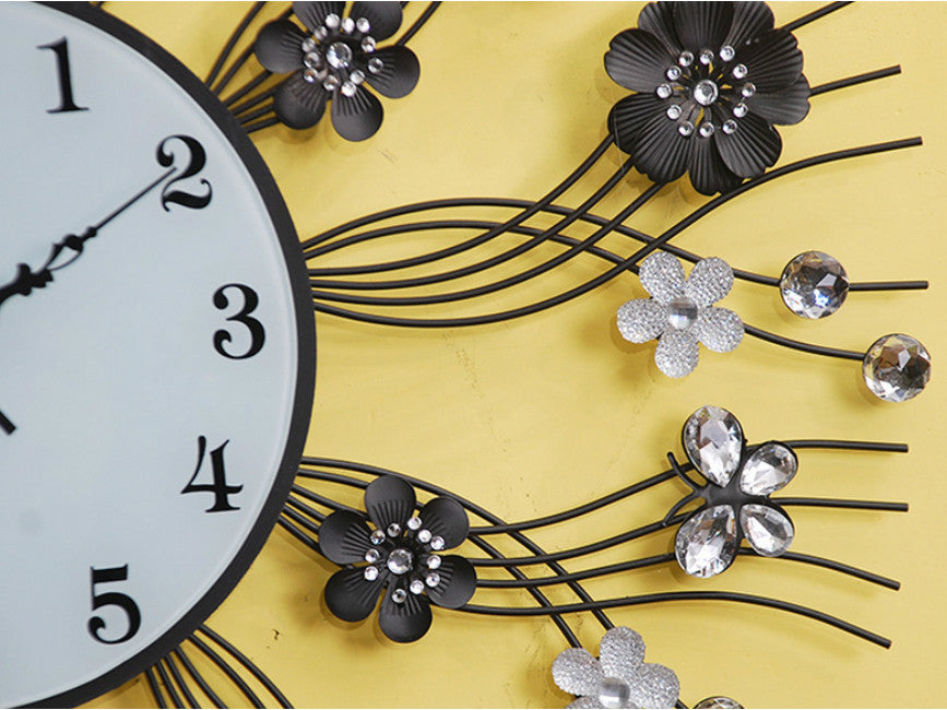 Black Metallic Wall Clock Embedded with Jewels