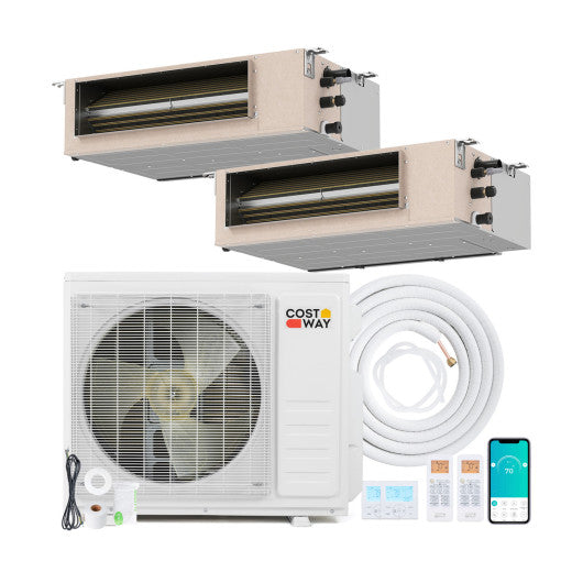X-Pro 18000 BTU 2 Zone 24 SEER2 Concealed Ducted Mini Split AC-9K + 9K