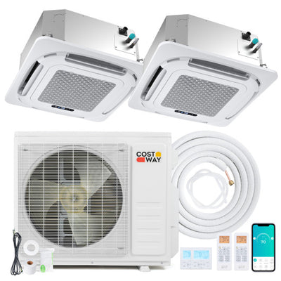 X-Pro 18000 BTU 2 Zone 24 SEER2 Ceiling Cassette Mini Split AC-9K + 9K