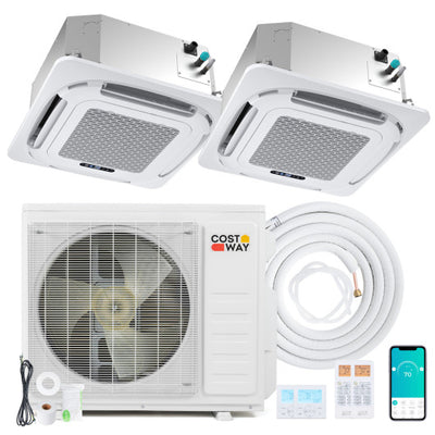 X-Pro 27000 BTU 2 Zone 24 SEER2 Ceiling Cassette Mini Split AC-12K + 12K