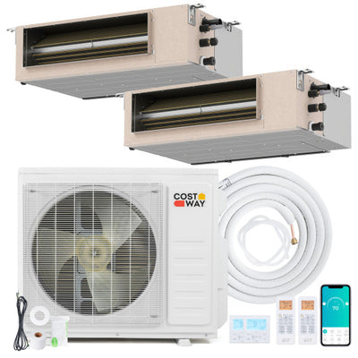 X-Pro 27000 BTU 2 Zone 24 SEER2 Concealed Ducted Mini Split AC-9K + 12K