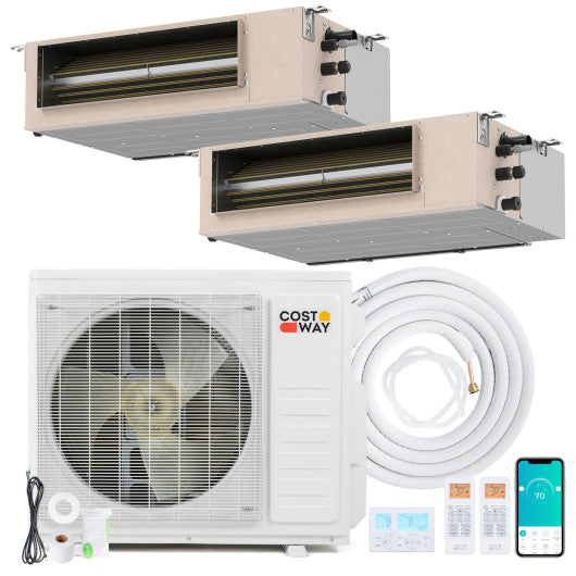 X-Pro 27000 BTU 2 Zone 24 SEER2 Concealed Ducted Mini Split AC-12K + 18K