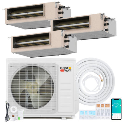 X-Pro 27000 BTU 3 Zone 24 SEER2 Concealed Ducted Mini Split AC-9K + 9K + 12K