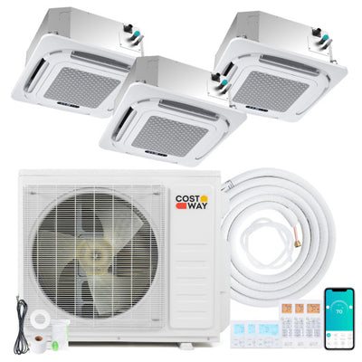 X-Pro 27000 BTU 3 Zone 24 SEER2 Ceiling Cassette Mini Split AC-12K + 12K + 12K