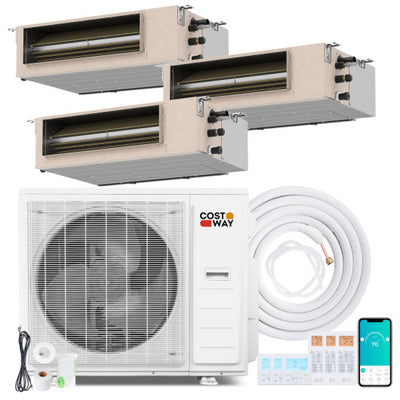 X-Pro 35000 BTU 3 Zone 22.5 SEER2 Concealed Ducted Mini Split AC-9K + 12K + 18K
