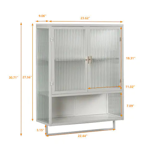 Elegant Dual-Door Wall Cabinet with Glass Panels and Storage Shelves Ameraeon