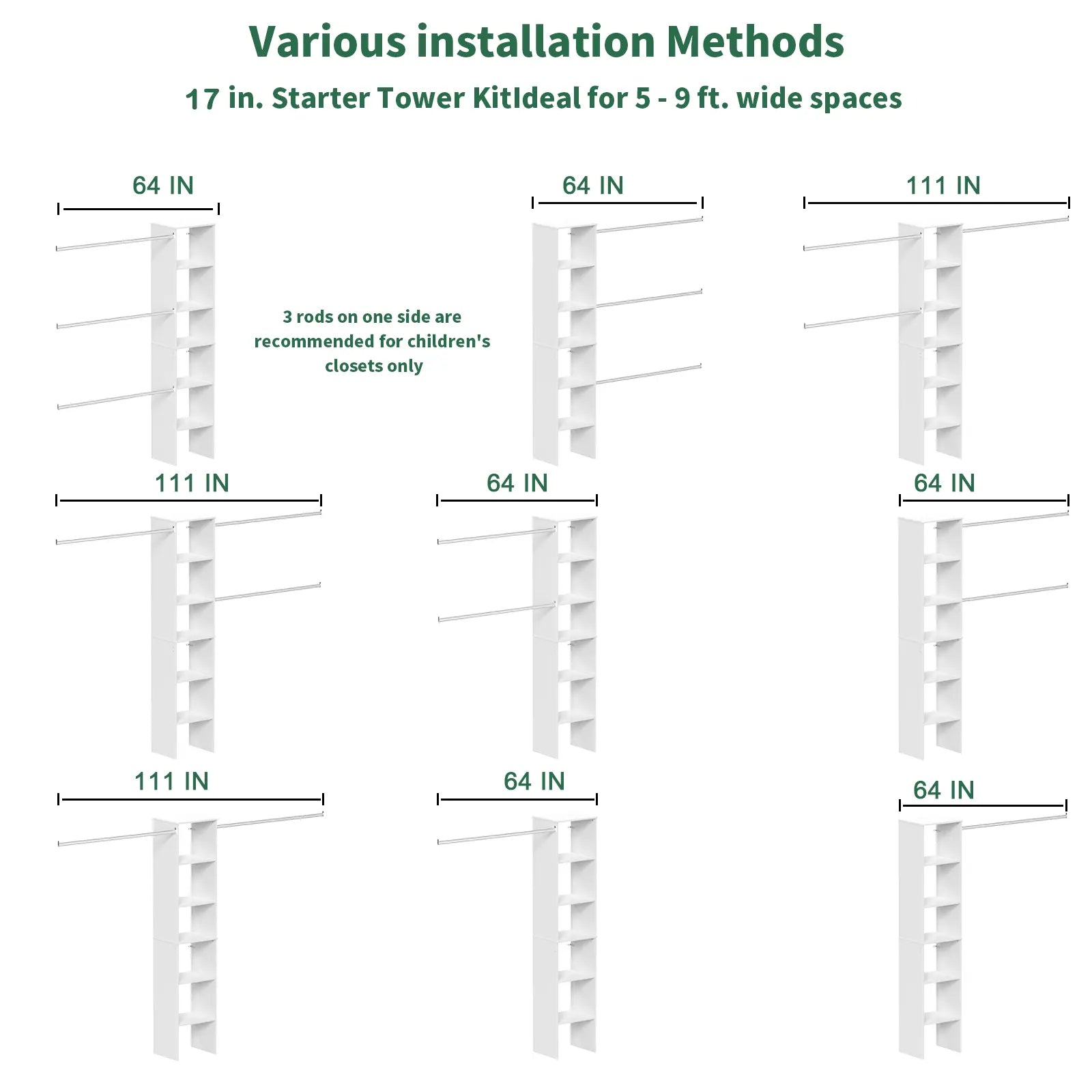 Closet System Starter Kit with Tower and 3 Hang Rods