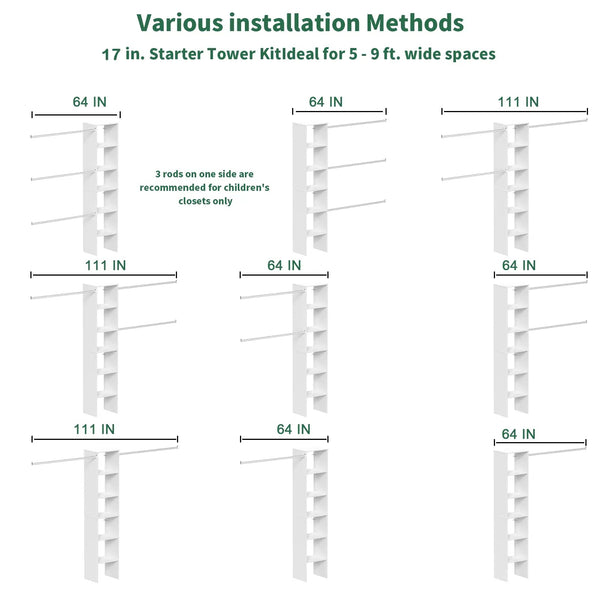 Closet System Starter Kit with Tower and 3 Hang Rods