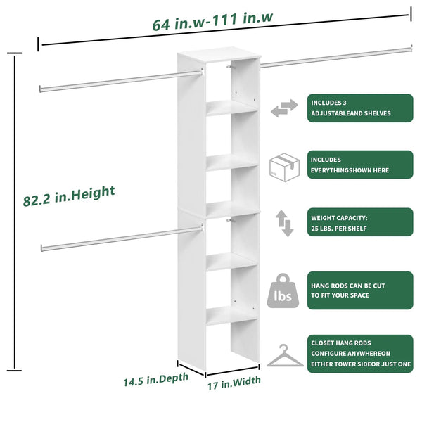 Closet System Starter Kit with Tower and 3 Hang Rods