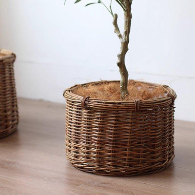 Rustic Round Wicker Planter with Liner
