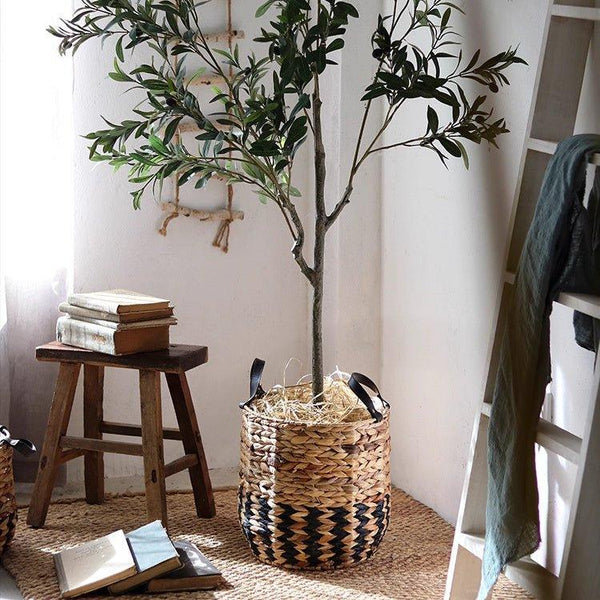 Two-Tone Basket Planter with Leather Handles