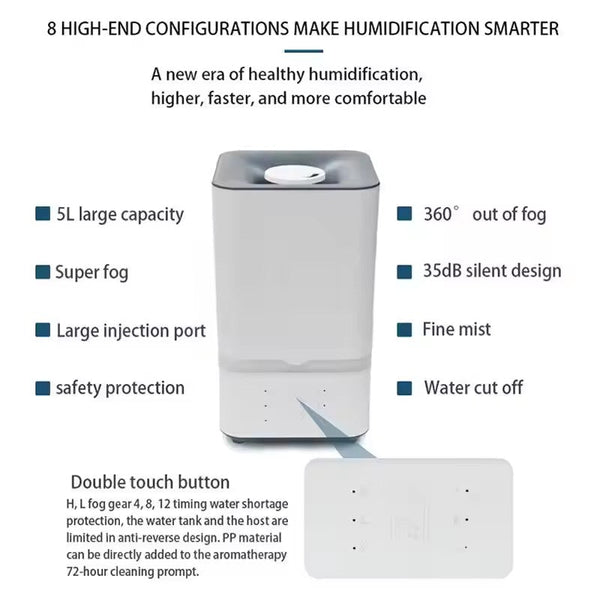 Large Capacity 5L High Life Touch Panel Cool Mist Ultrasonic Humidifier