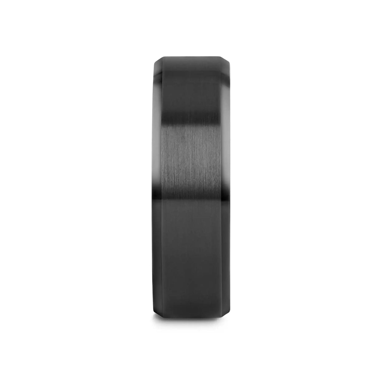 YORKSHIRE Brushed Black Ceramic Wedding Band with Polished Beveled Edges – 6mm or 8mm