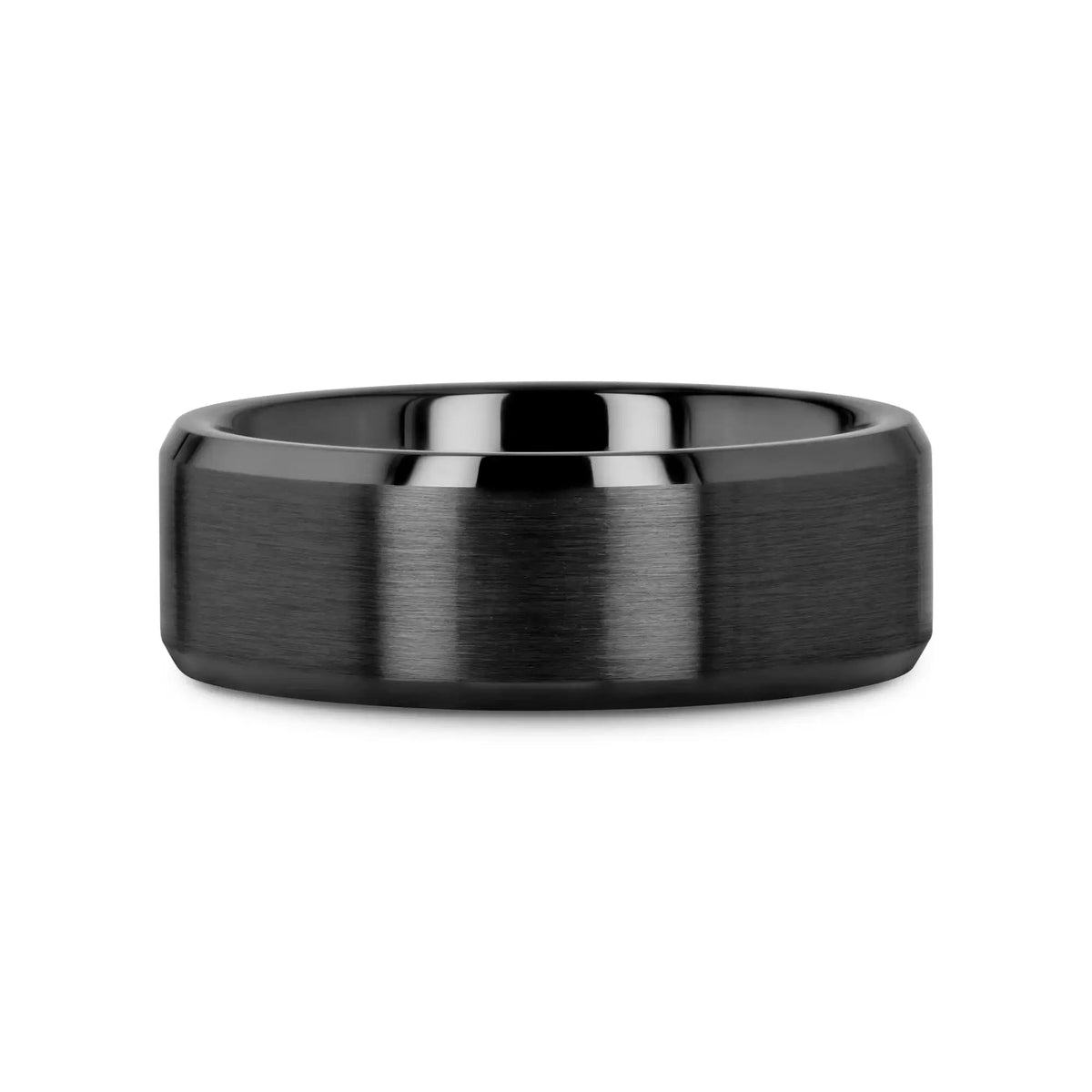 YORKSHIRE Brushed Black Ceramic Wedding Band with Polished Beveled Edges – 6mm or 8mm