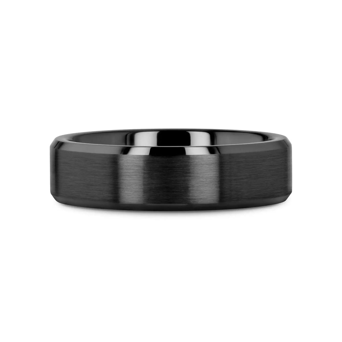 YORKSHIRE Brushed Black Ceramic Wedding Band with Polished Beveled Edges – 6mm or 8mm