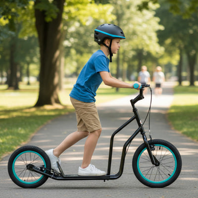 Youth Scooter with Adjustable Handlebar and 16/14-Inch Inflatable Wheels for Age 8+ Years Old-Black