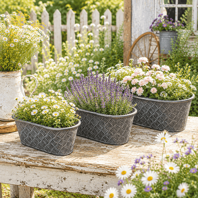 Oval Basketweave Planters Set of 3