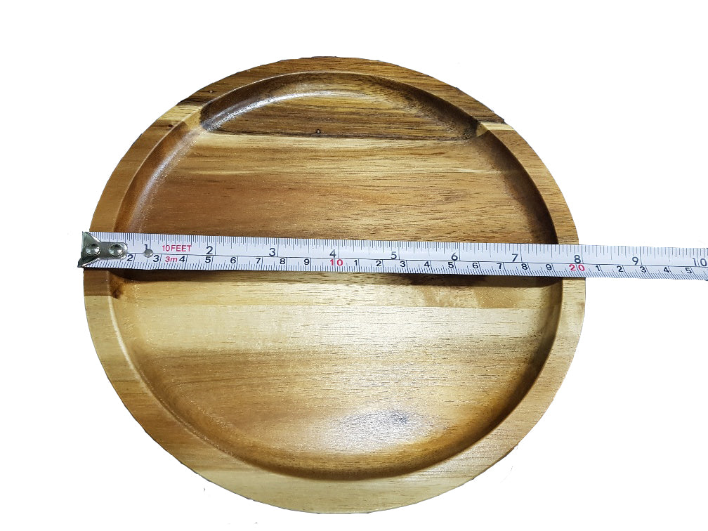 Zavis Green Acacia Wood Round Stackable Plate / Platter 8