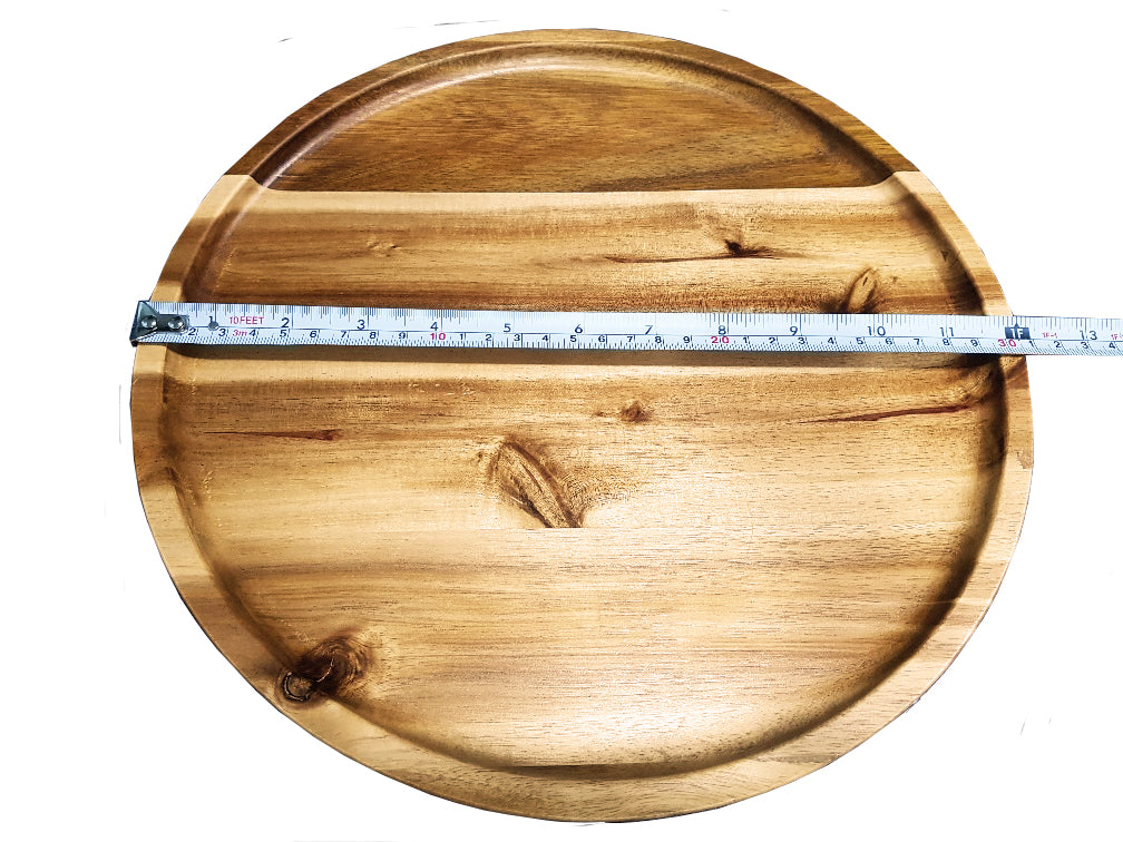[ Set of 3 ] Zavis Green Acacia Wood Round Stackable Plate / Platter 12